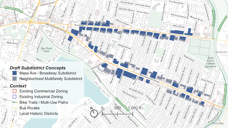 Draft Zoning Map for East Arlington, alternative 1