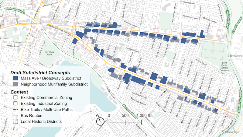 Draft Zoning Map for East Arlington, alternative 2